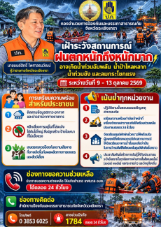 เฝ้าระวังสถานการณ์ฝนตกหนักและหนักมาก