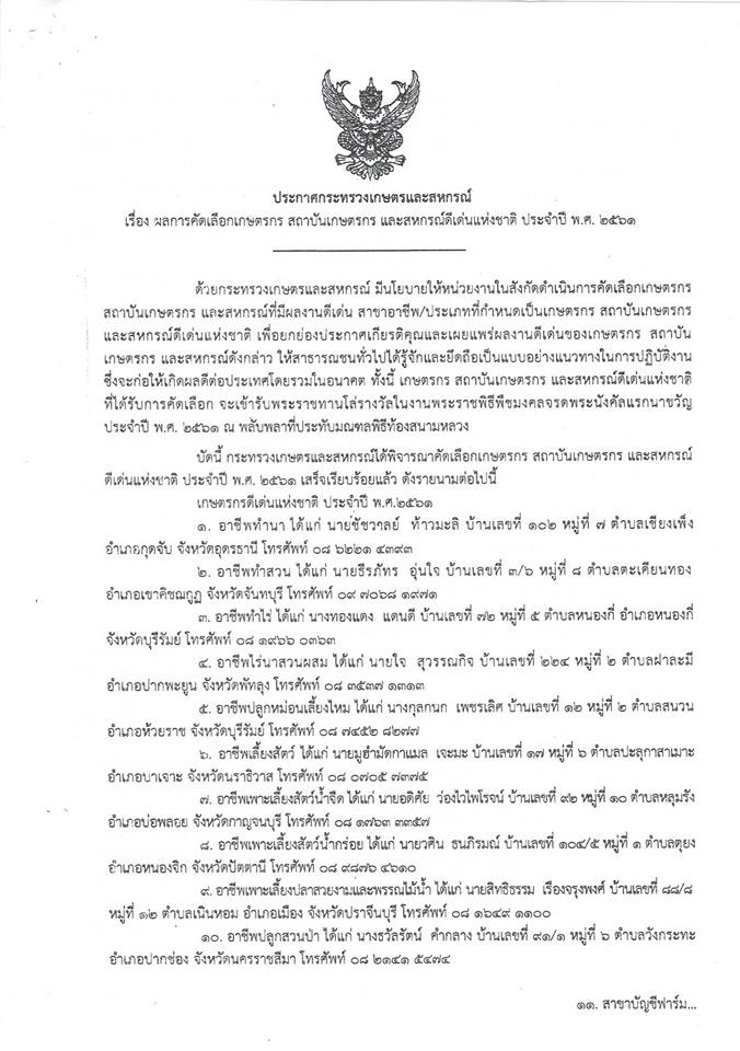 ผลประกวดการคัดเลือกเกษตรกร