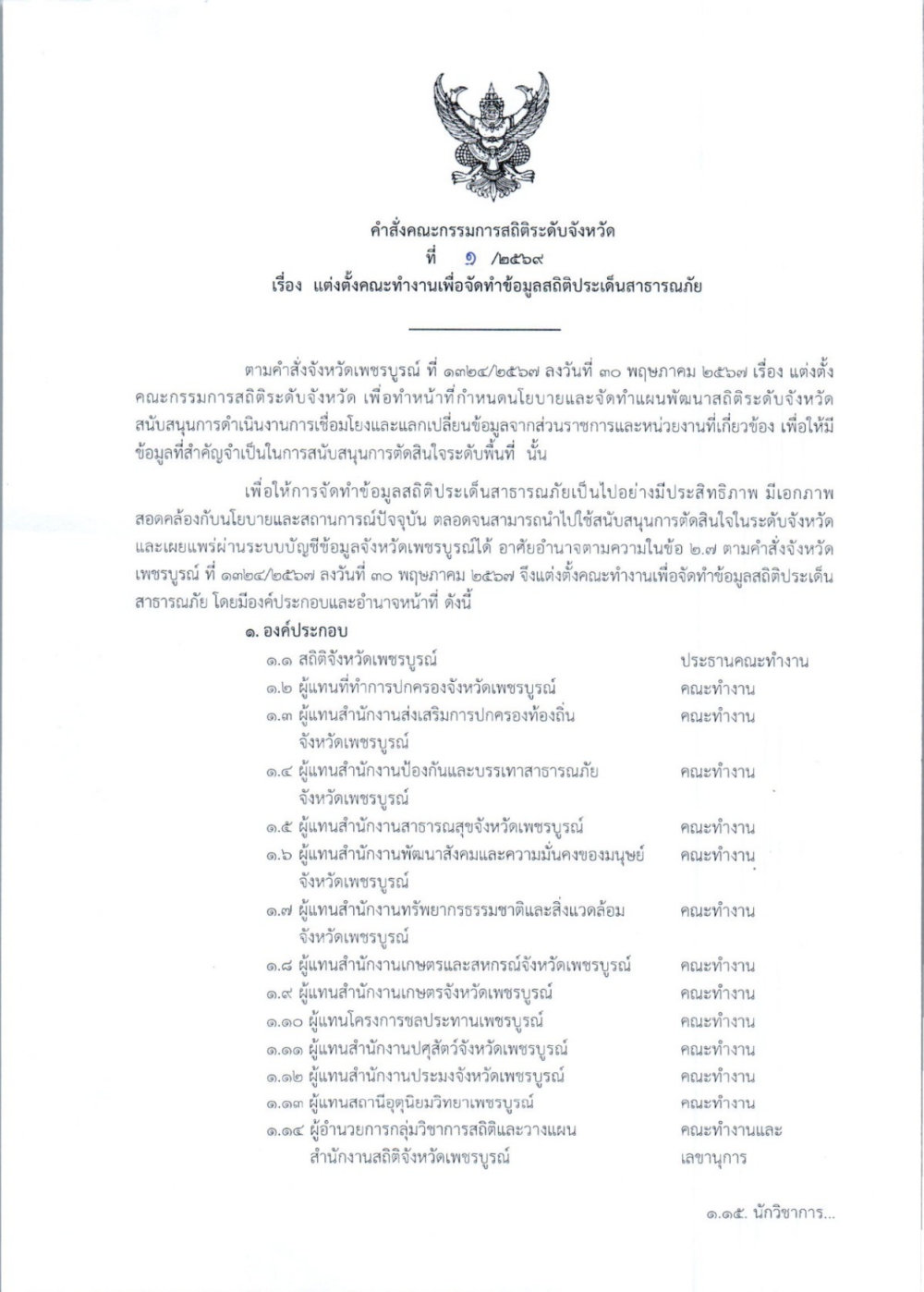 คำสั่งคณะกรรมการสถิติระดับจังหวัด