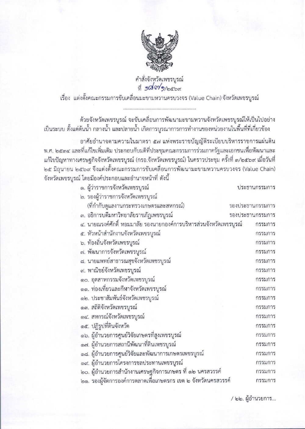 คำสั่งจังหวัดเพชรบูรณ์