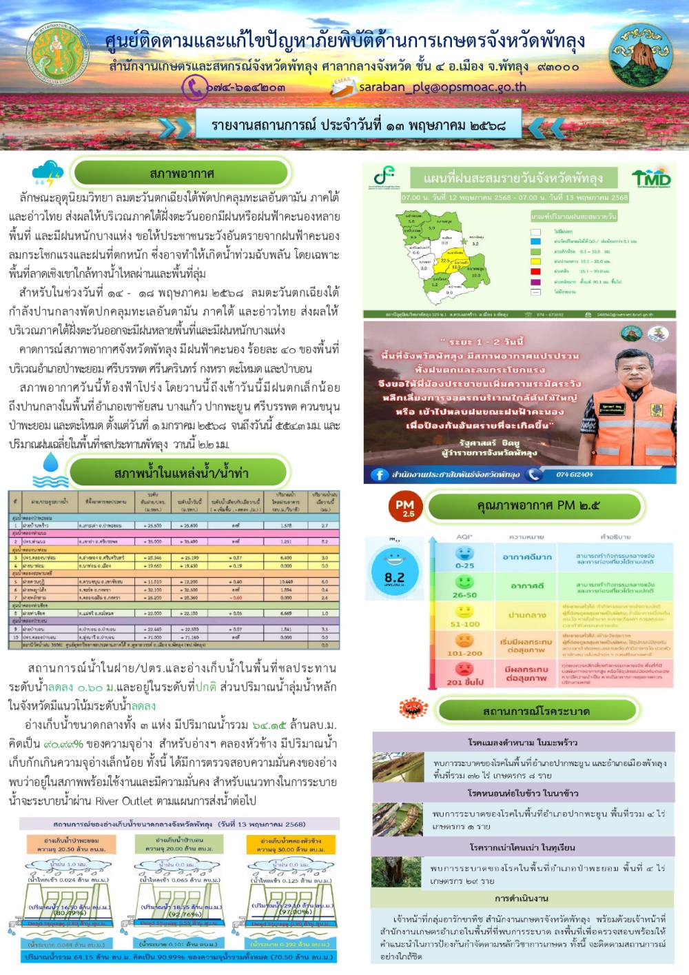 สรุปสถานการณ์ภัยพิบัติด้านการเกษตรในพื้นที่จังหวัดพัทลุง