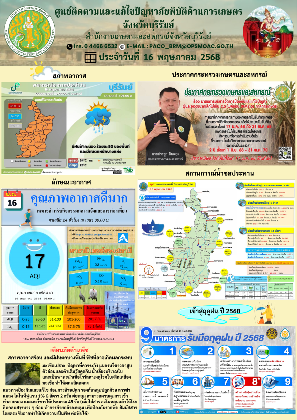 ศูนย์ติดตามและแก้ไขปัญหาภัยพิบัติด้านการเกษตรจังหวัดบุรีรัมย์