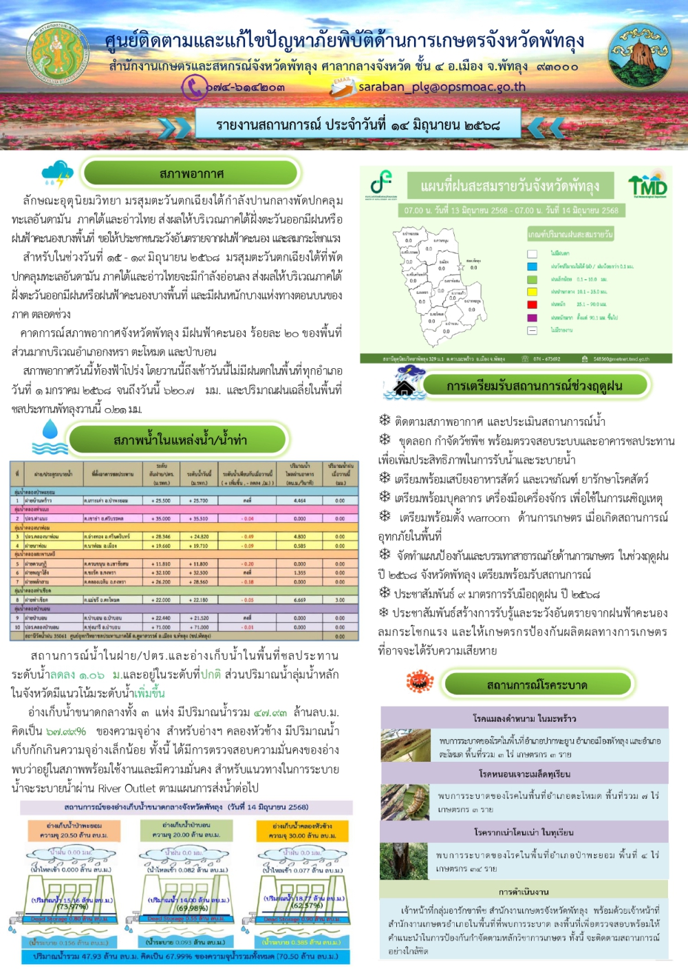 สรุปสถานการณ์ภัยพิบัติด้านการเกษตรในพื้นที่จังหวัดพัทลุง