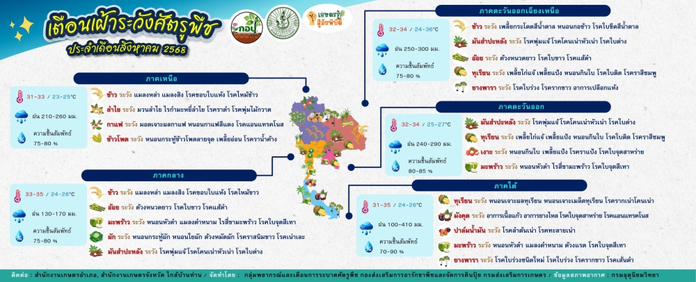 เตือนเฝ้าระวังศัตรูพืช ประจำเดือนสิงหาคม 2568