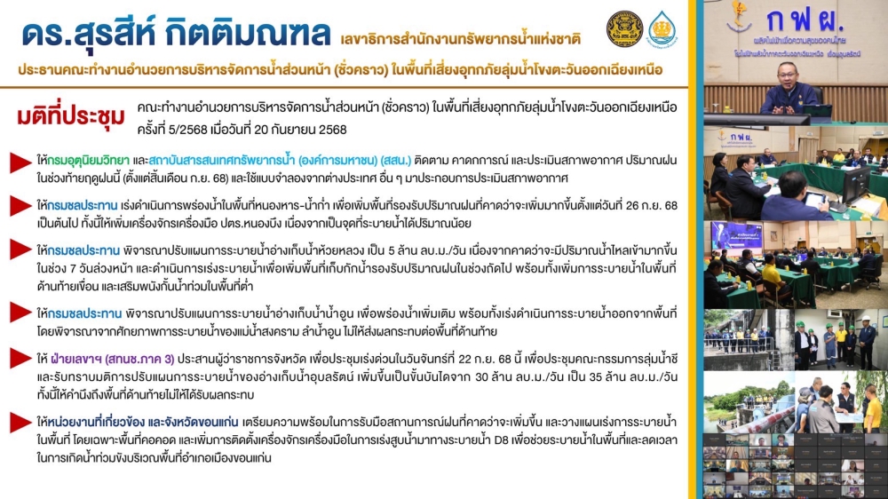มติที่ประชุมคณะทำงานอำนวยการบริหารจัดการน้ำส่วนหน้า