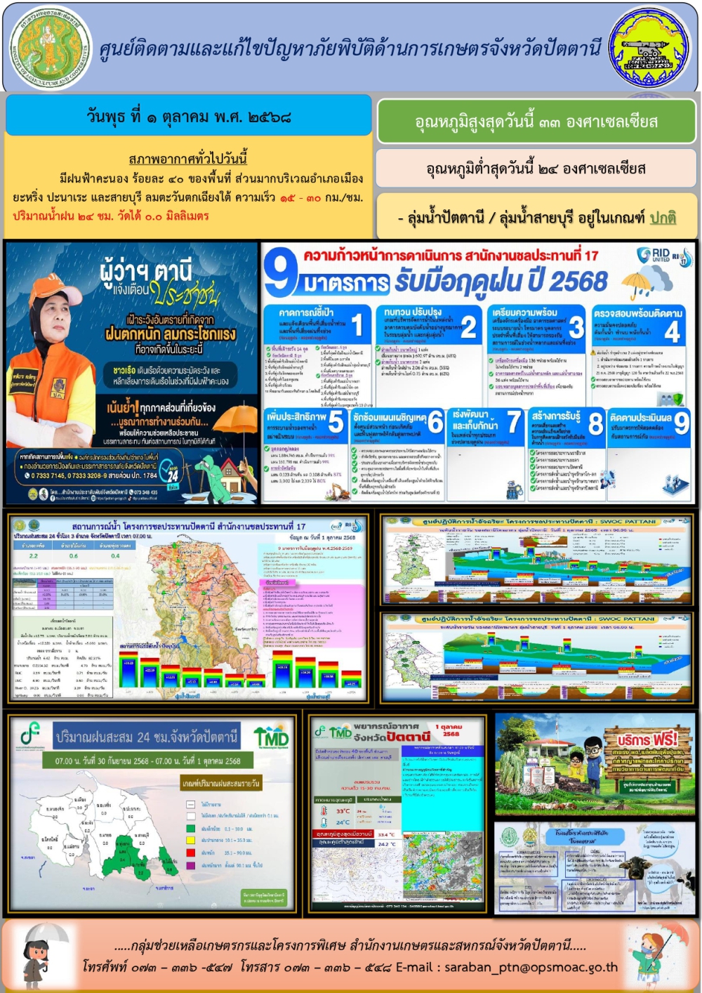 วันพุธที่1ตุลาคม2568ศูนย์ติดตามและแก้ไขปัญหาภัยพิบัติด้านการเกษตรจังหวัดปัตตานี