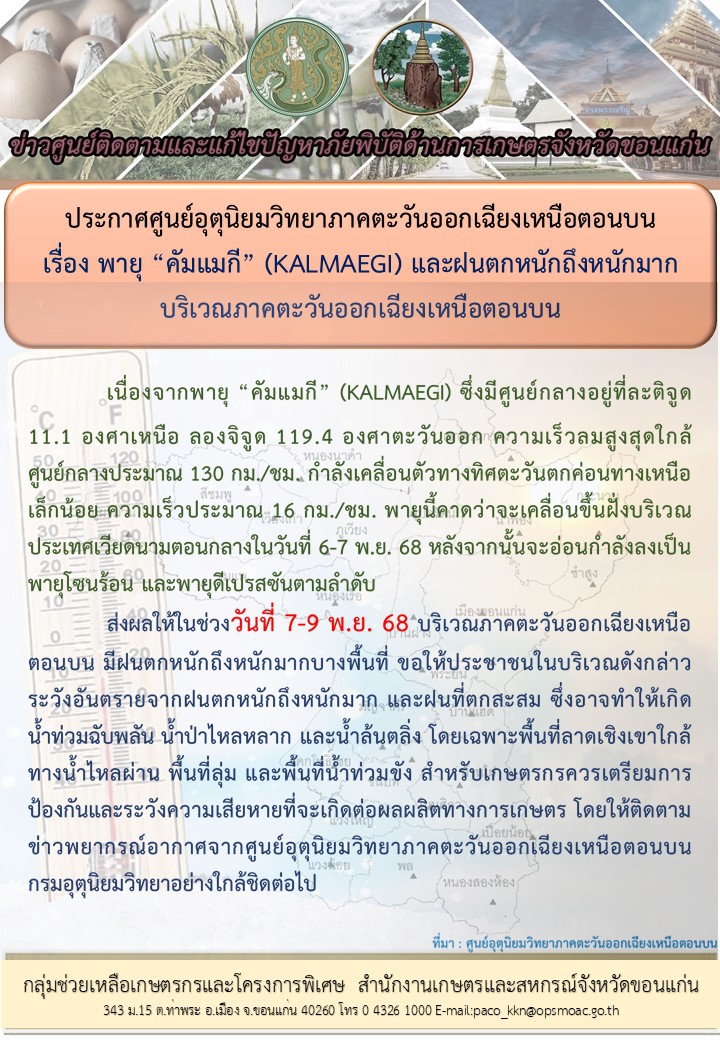 ประกาศศูนย์อุตุนิยมวิทยาภาคตะวันออกเฉียงเหนือ