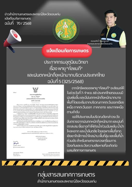 เตือนพายุ คัลแมกี เข้าไทยพรุ่งนี้