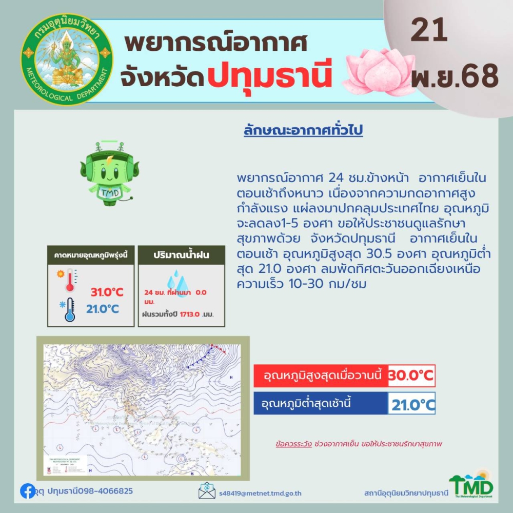 พยากรณ์อากาศจังหวัดปทุมธานี