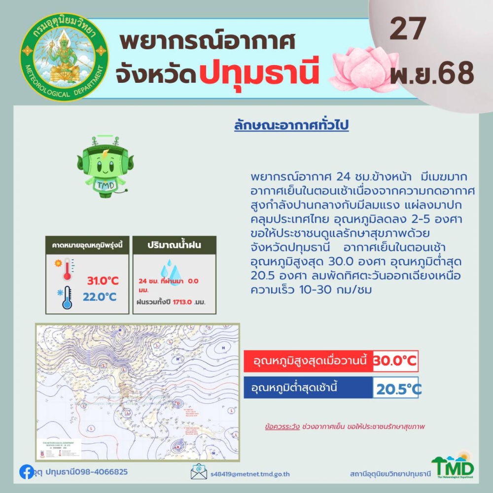 พยากรณ์อากาศจังหวัดปทุมธานี