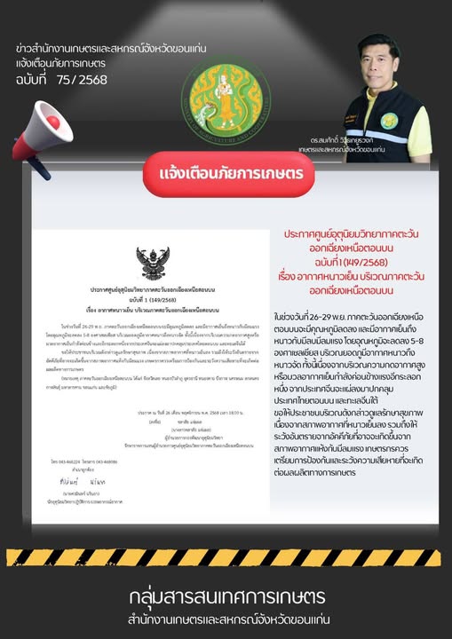 แจ้งเตือนอากาศหนาวเย็นบริเวณภาคตะวันออกเฉียงเหนือ