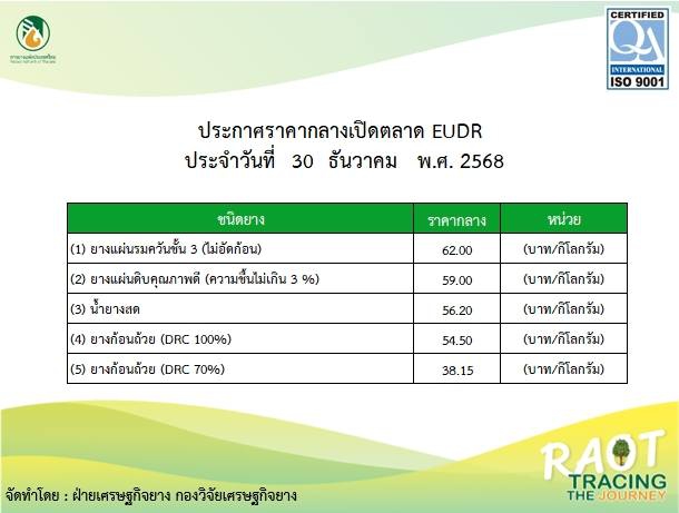 รายงานสถานการณ์ราคาเปิดตลาดกลางยางพารา