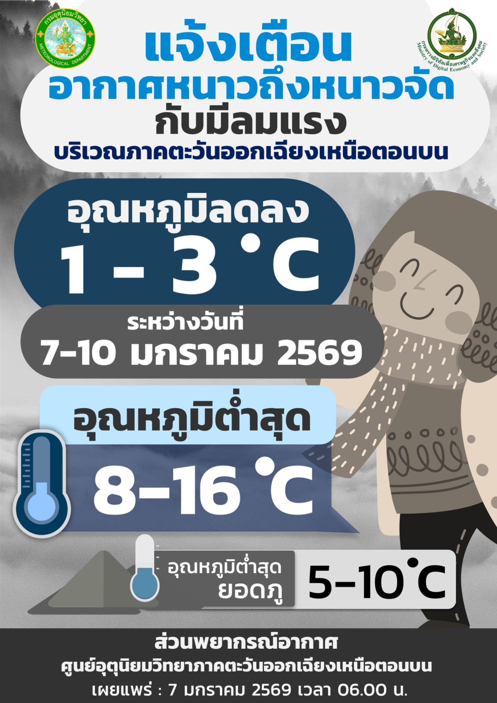 แจ้งเตือนอากาศหนาวถึงหนาวจัด