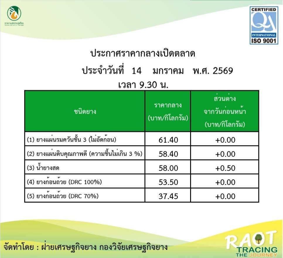 รายงานสถานการณ์ราคาเปิดตลาดกลางยาง