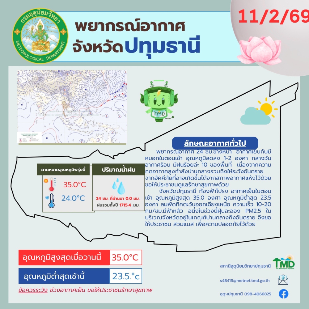 พยากรณ์อากาศจังหวัดปทุมธานี
