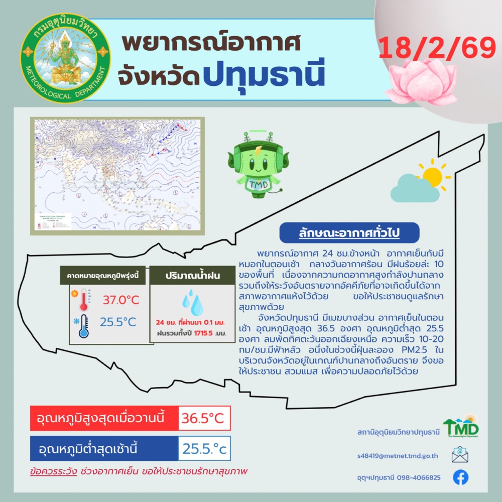 พยากรณ์อากาศจังหวัดปทุมธานี