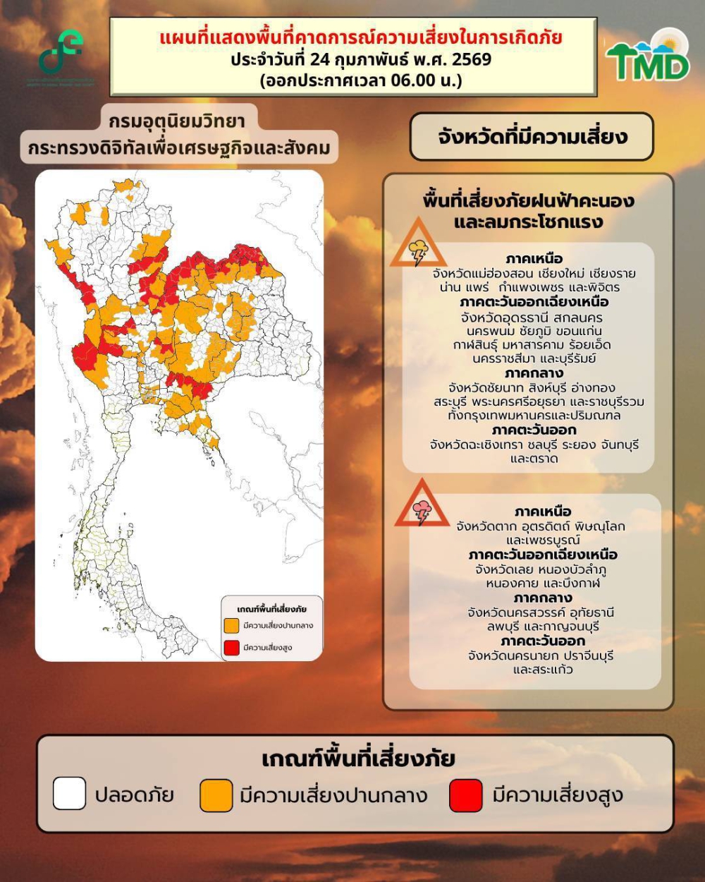 แจ้งเตือนสภาพอากาศวันที่ 24 กุมภาพันธ์ 2569
