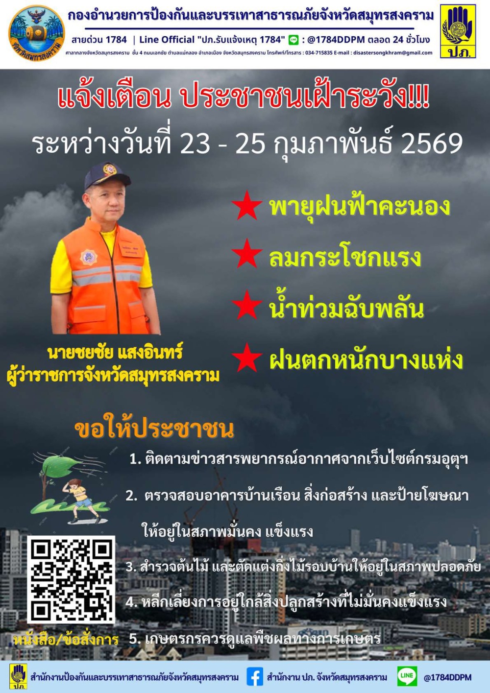 ประชาสัมพันธ์แจ้งเตือนพายุฤดูร้อนบริเวณประเทศไทยตอนบน