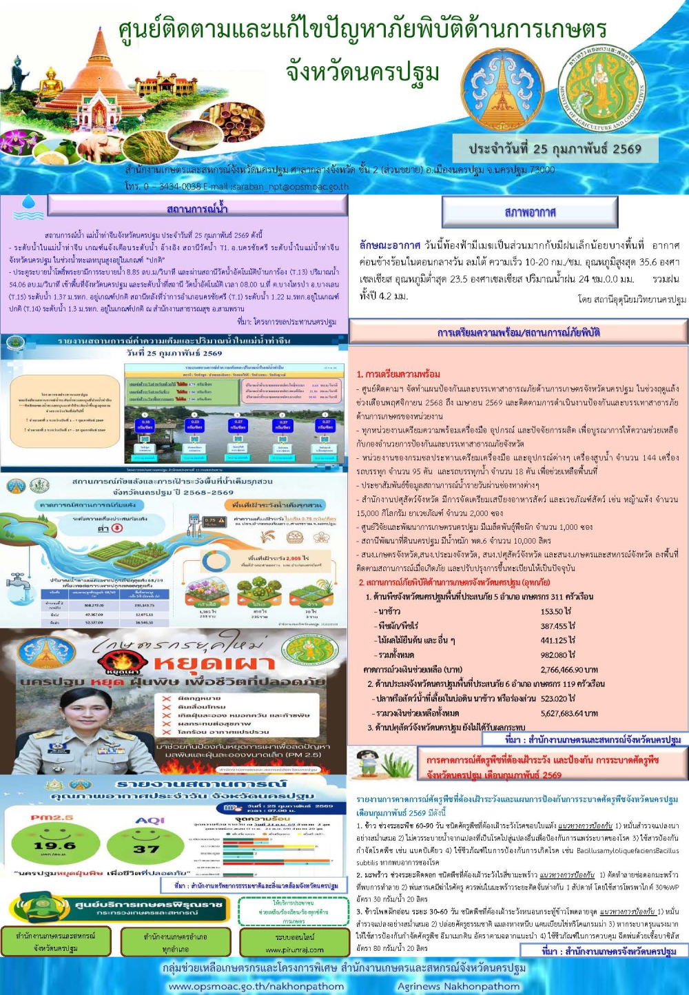 รายงานศูนย์ติดตามและแก้ไขปัญหาภัยพิบัติด้านการเกษตรจังหวัดนครปฐม