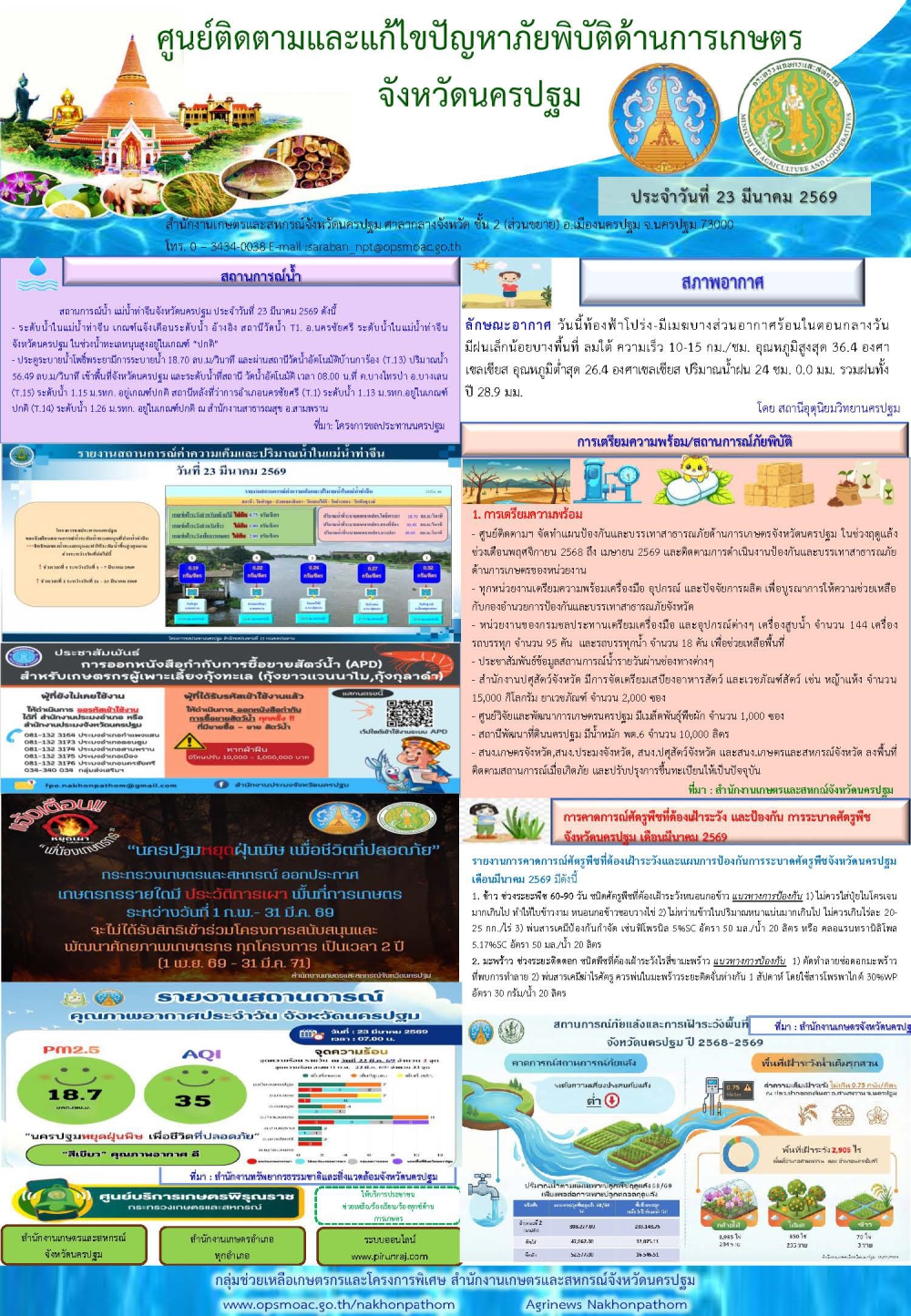 รายงานศูนย์ติดตามและแก้ไขปัญหาภัยพิบัติด้านการเกษตรจังหวัด