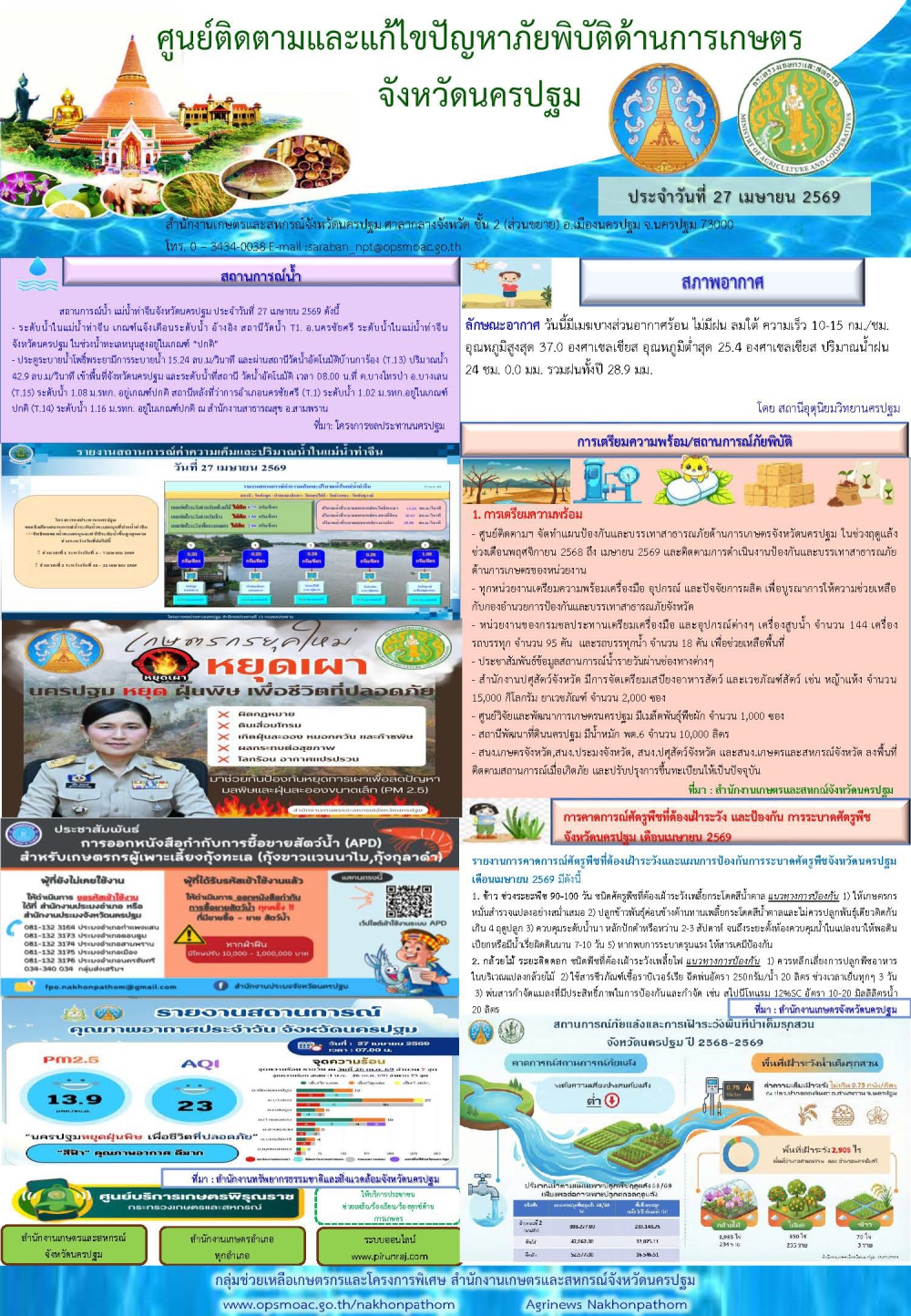 รายงานศูนย์ติดตามและแก้ไขปัญหาภัยพิบัติด้านการเกษตรจังหวัด