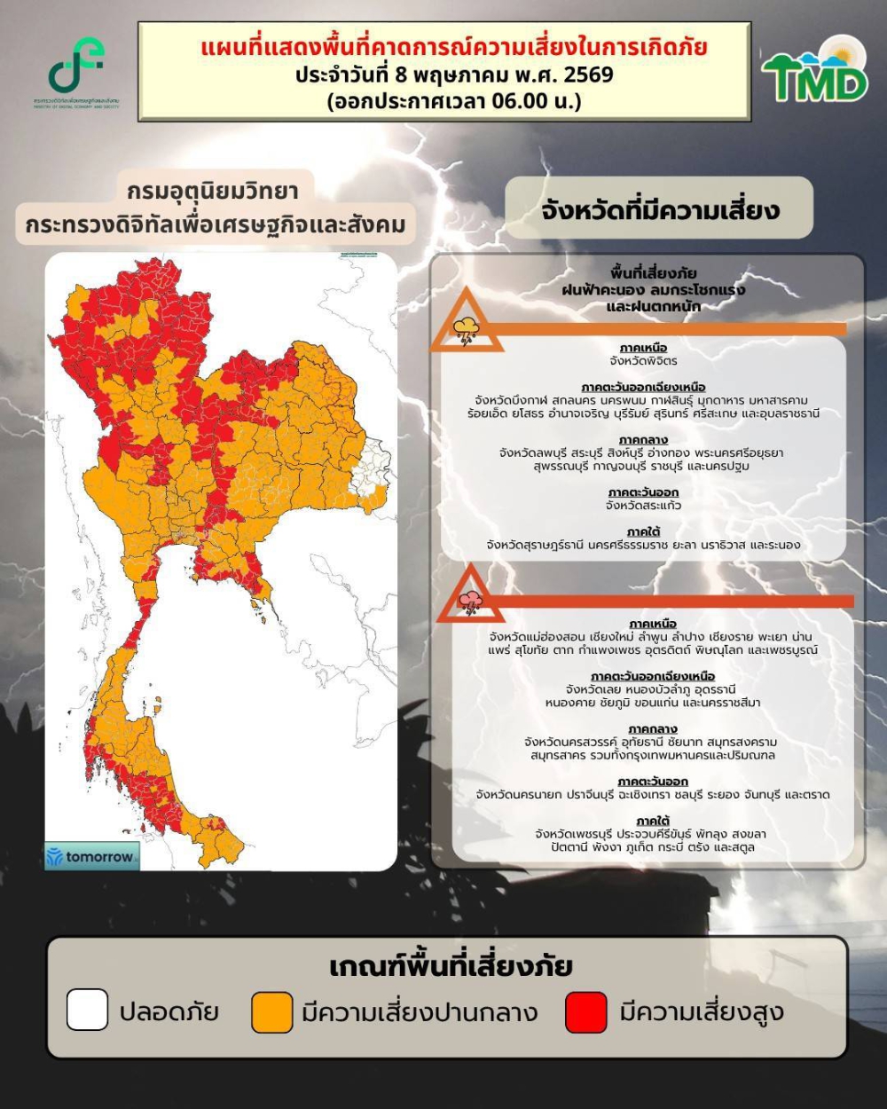 แจ้งเตือนสภาพอากาศ ประจำวันที่ 8 พฤษภาคม 2569