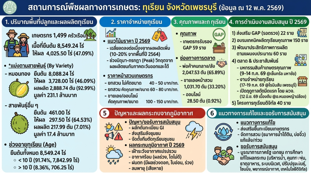 สถานการณ์พืชผลทางการเกษตร : ทุเรียน จังหวัดเพชรบุรี