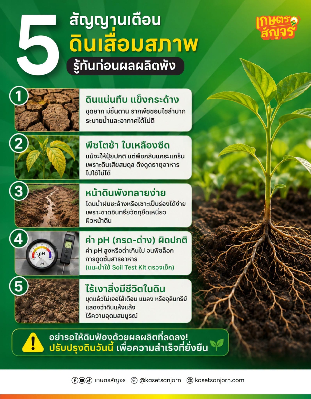 5 สัญญาณเตือน ดินเสื่อมสภาพ ก่อนกระทบผลผลิต
