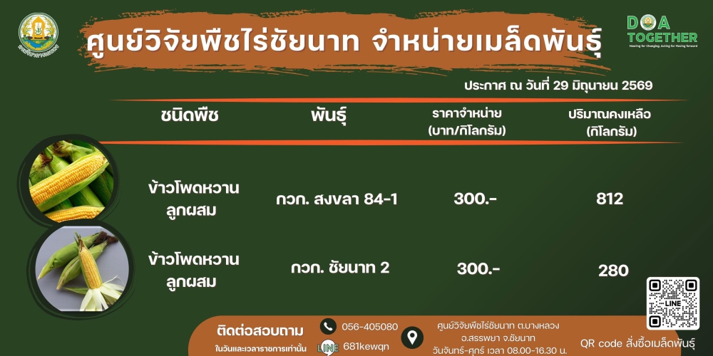 อัพเดทข้อมูลเมล็ดพันธุ์ข้าวโพดหวานคงเหลือ
