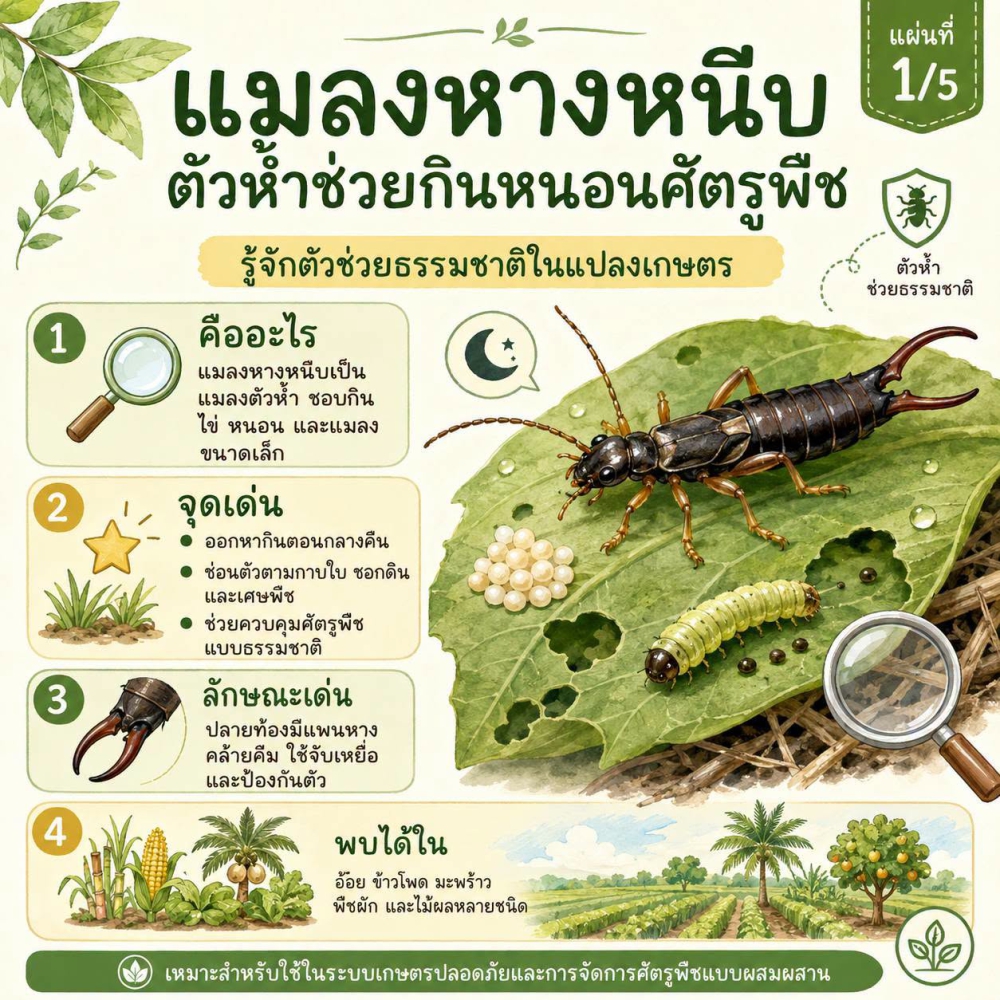 แมลงหางหนีบตัวห้ำธรรมชาติที่ช่วยกินไข่และหนอนศัตรูพืชในแปลง