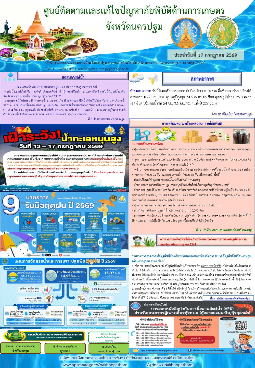 รายงานศูนย์ติดตามและแก้ไขปัญหาภัยพิบัติด้านการเกษตรจังหวัด