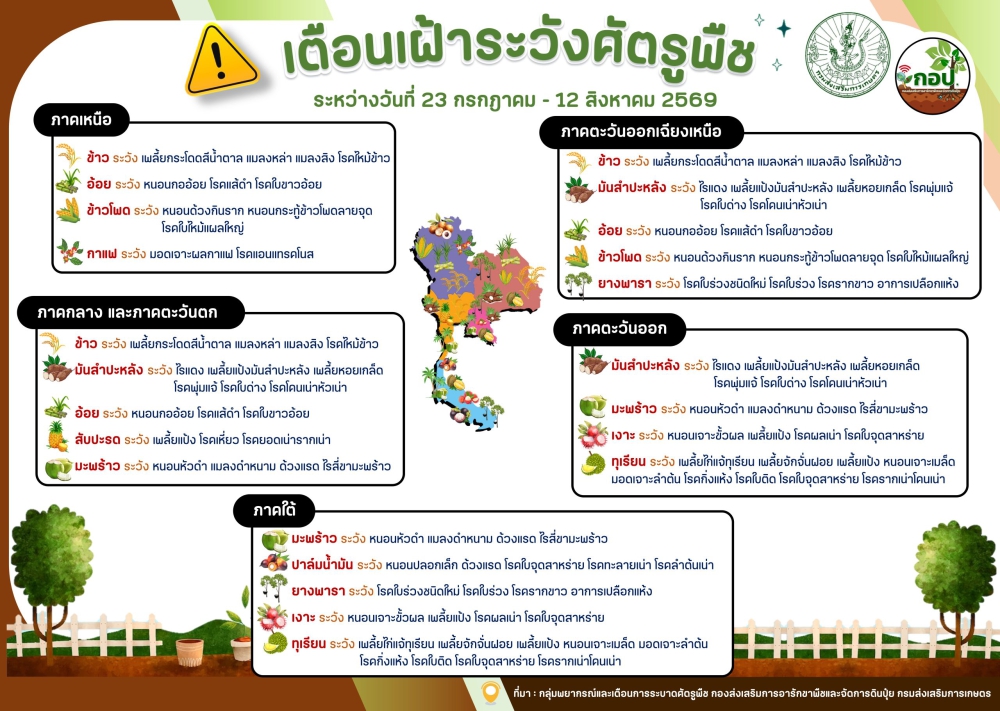 เตือนเฝ้าระวังศัตรูพืชประจำสัปดาห์