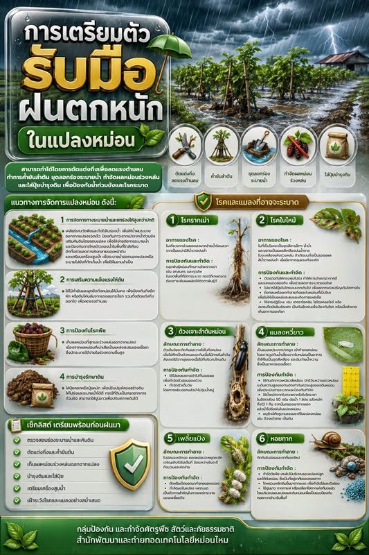 การเตรียมตัวรับมือ ฝนตกหนักในแปลงหม่อน