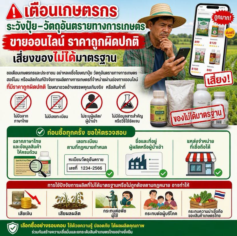 เตือนเกษตรกรระวังปุ๋ย-วัตถุอันตรายทางการเกษตร