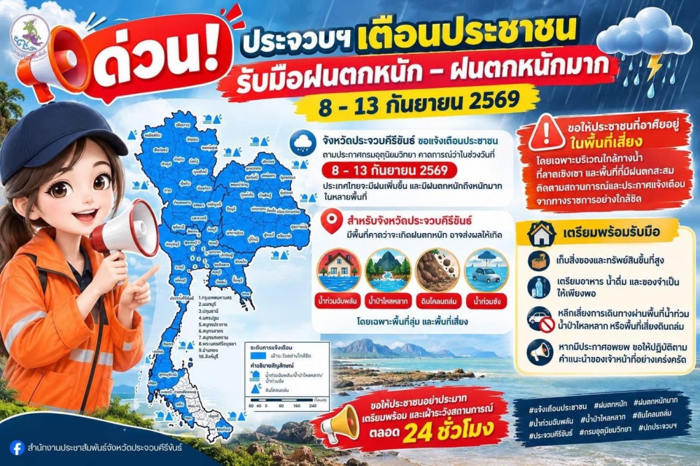 กรมอุตุนิยมวิทยาแจ้งคาดการณ์ฝนตกหนักถึงหนักมาก