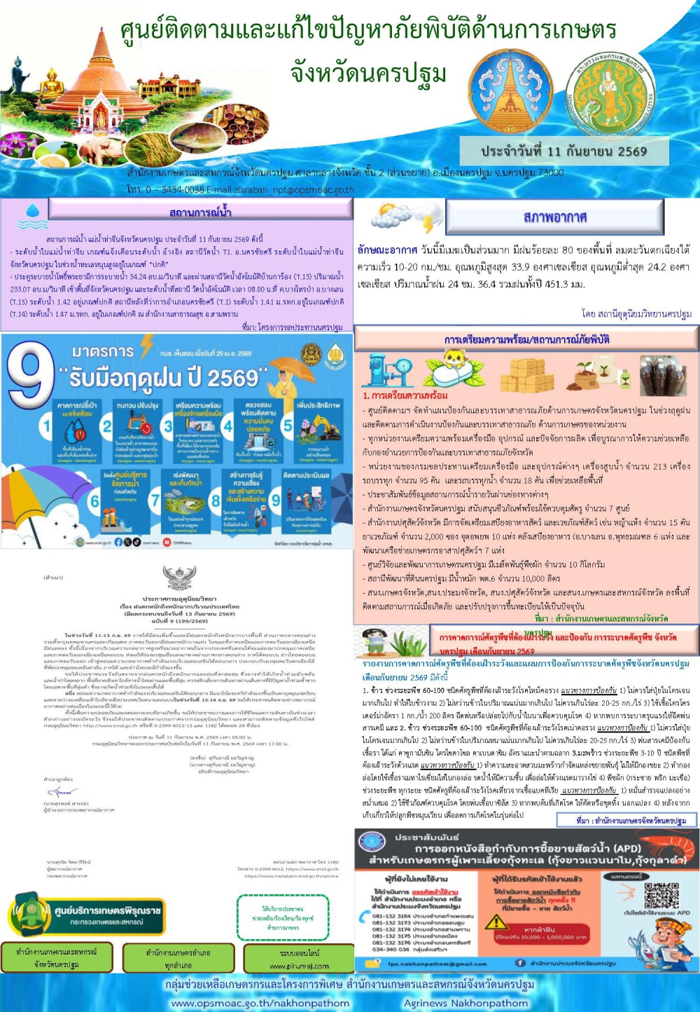 รายงานศูนย์ติดตามและแก้ไขปัญหาภัยพิบัติด้านการเกษตรจังหวัด