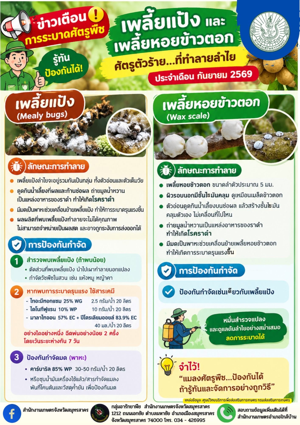 แจ้งเตือนการระบาดศัตรูพืช ประจำเดือนกันยายน 2569