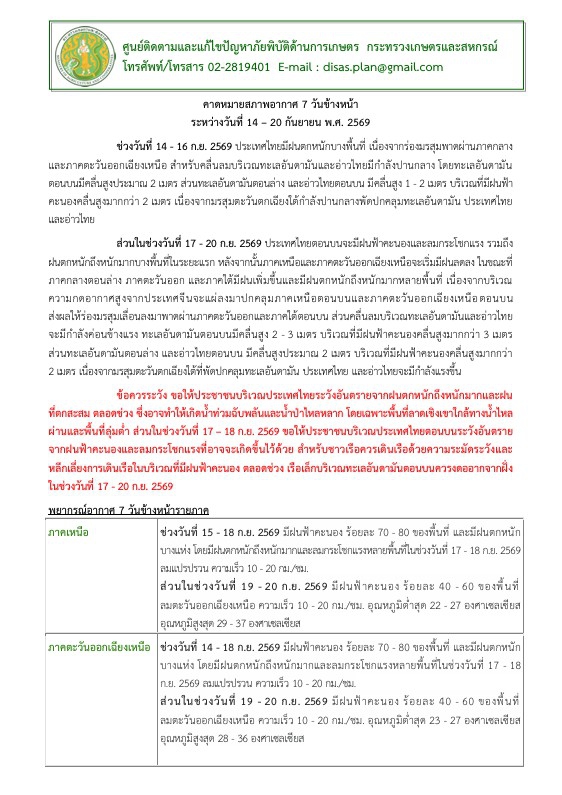 คาดหมายสภาพอากาศ7วันข้างหน้าระหว่างวันที่