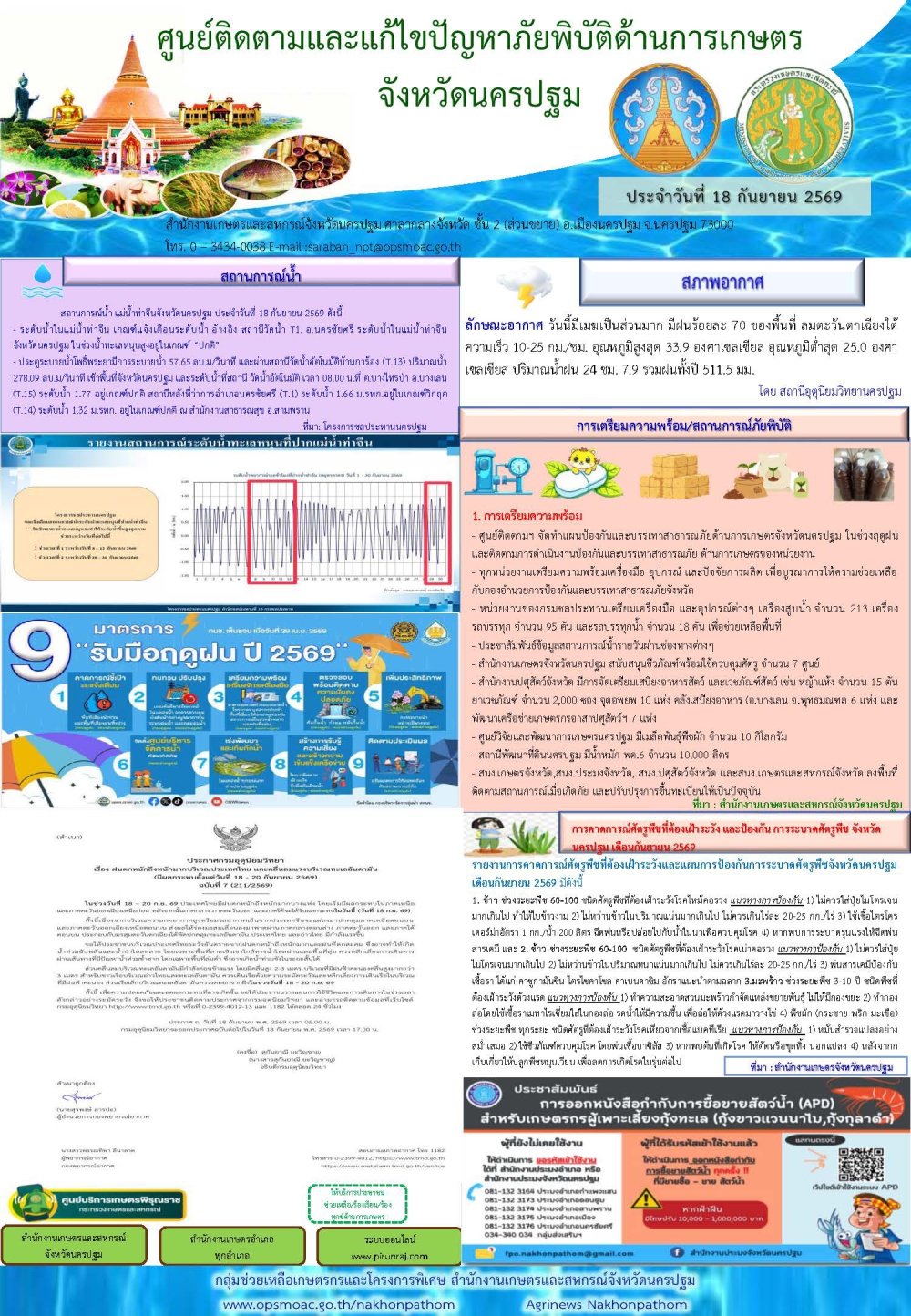 รายงานศูนย์ติดตามและแก้ไขปัญหาภัยพิบัติด้านการเกษตรจังหวัด