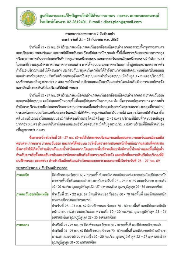 คาดหมายสภาพอากาศ7วันข้างหน้าระหว่างวันที่