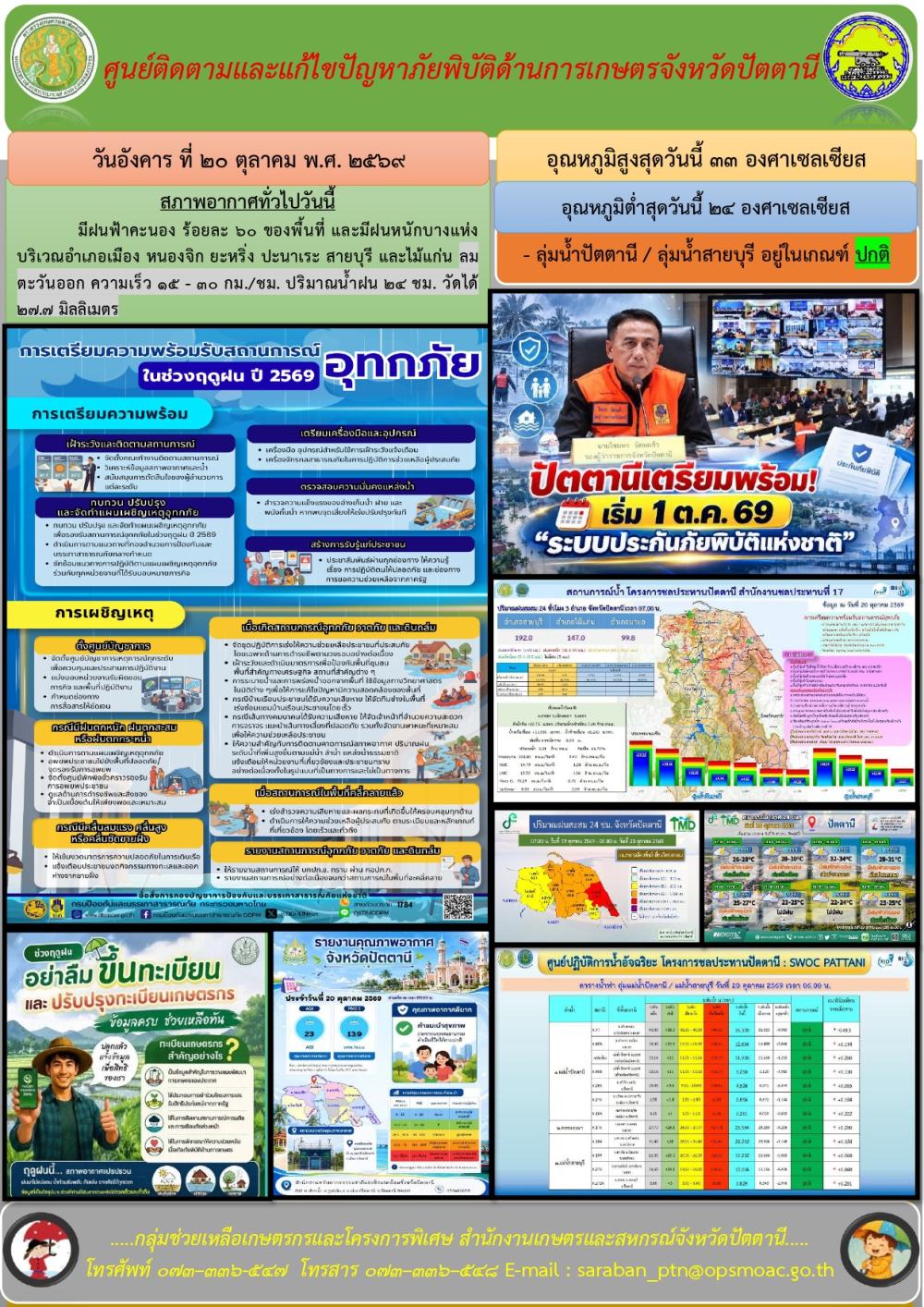 วันอังคารที่20ตุลาคม2569ศูนย์ติดตามและแก้ไขปัญหาภัยพิบัติด้านการเกษตรจังหวัดปัตตานี